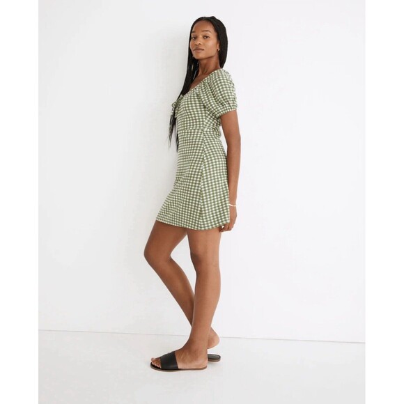 NEW Madewell Jacquard Puff-Sleeve Mini Dress in Gingham Check Size S - Picture 4 of 10